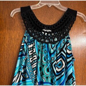 Wrapper Black Yoke Blue Teal Geometric Tank Top